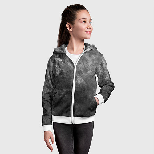 Детская толстовка на молнии Абстракция - grey spots on black / 3D-Белый – фото 4