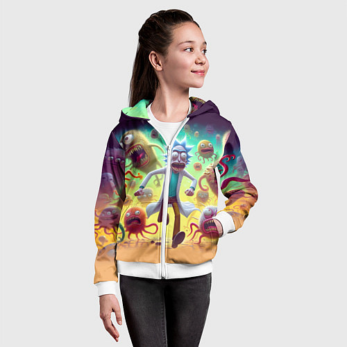 Детская толстовка на молнии Рик Санчес убегает от монстров / 3D-Белый – фото 4