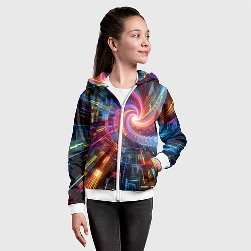 Детская толстовка на молнии Fractal neon spiral - ai art fantasy / 3D-Белый – фото 4