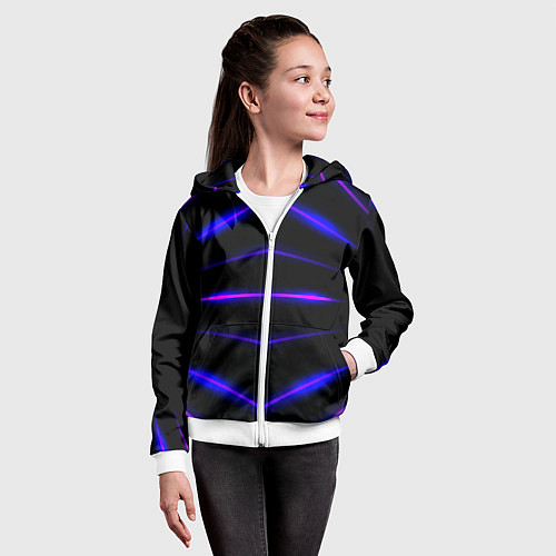 Детская толстовка на молнии Color black neon stripes / 3D-Белый – фото 4