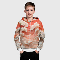 Толстовка на молнии детская Японские красные волны, цвет: 3D-белый — фото 2