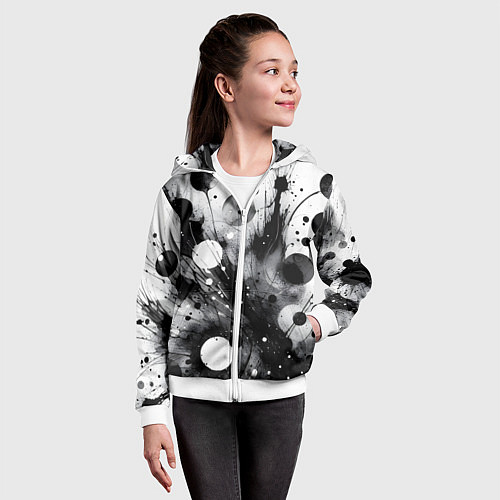 Детская толстовка на молнии Абстрактная чёрно-белая композиция / 3D-Белый – фото 4