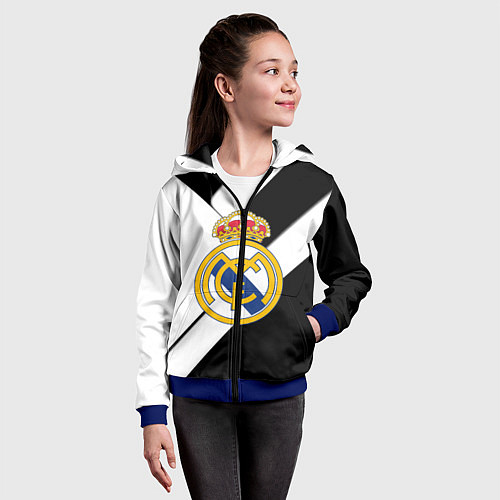Детская толстовка на молнии Реал Мадрид черно белые полосы / 3D-Синий – фото 4