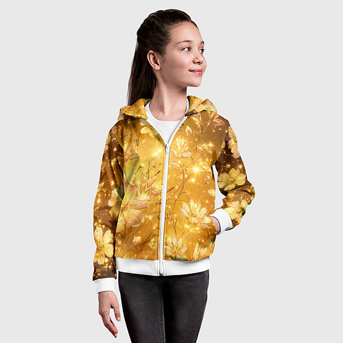 Детская толстовка на молнии Цветочный золотой с искрами / 3D-Белый – фото 4