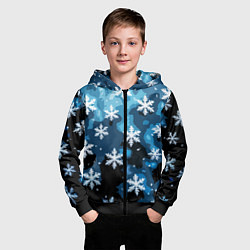 Толстовка на молнии детская Стилизованный паттерн со снежинками тёмно-синий, цвет: 3D-черный — фото 2