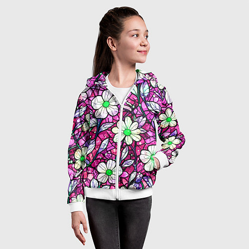 Детская толстовка на молнии Цветочный розовый витраж / 3D-Белый – фото 4