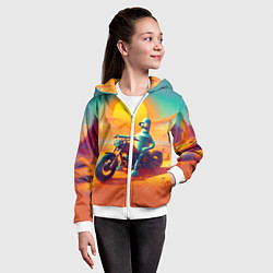 Толстовка на молнии детская Робот Бендер на мотоцикле в пустыне, цвет: 3D-белый — фото 2