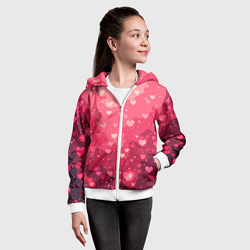 Детская толстовка на молнии Розовый с сердечками паттерн / 3D-Белый – фото 4