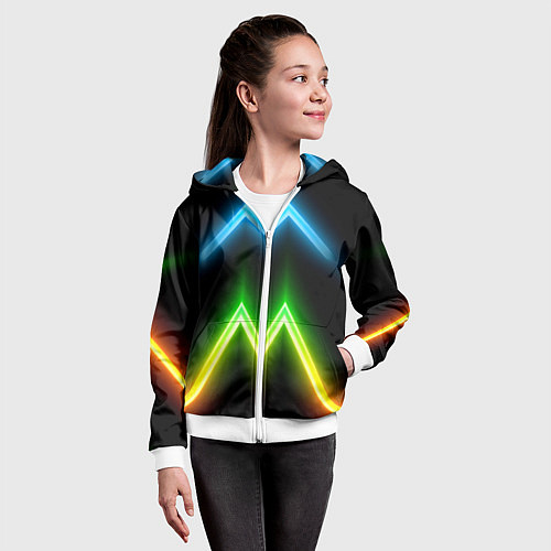 Детская толстовка на молнии Neon multicolored lines / 3D-Белый – фото 4