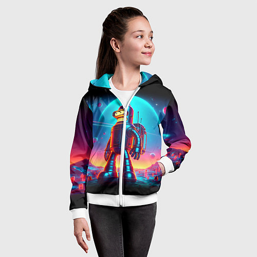 Детская толстовка на молнии Космонавт Бендер на неоновой планете / 3D-Белый – фото 4
