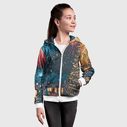 Толстовка на молнии детская Новогодний салют, цвет: 3D-белый — фото 2