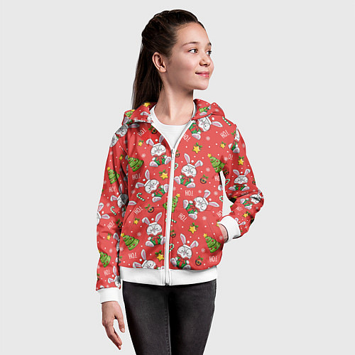 Детская толстовка на молнии Новогодний паттерн с зайчиком / 3D-Белый – фото 4