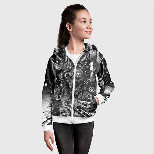 Детская толстовка на молнии Cyber urban skull - ai art fantasy / 3D-Белый – фото 4