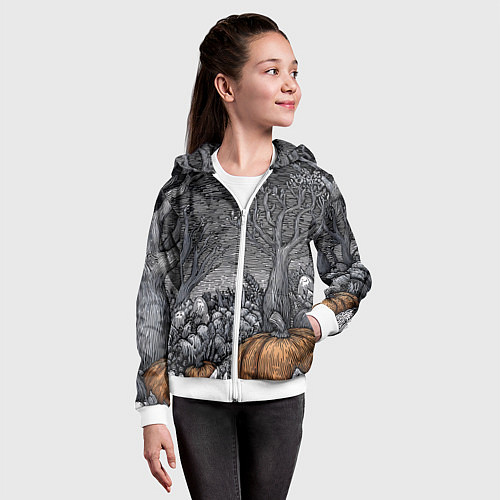 Детская толстовка на молнии Осенние шалости духов / 3D-Белый – фото 4