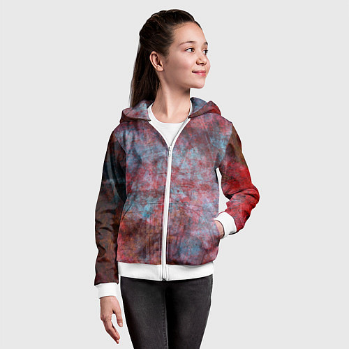 Детская толстовка на молнии Абстракция - red rust on blue / 3D-Белый – фото 4