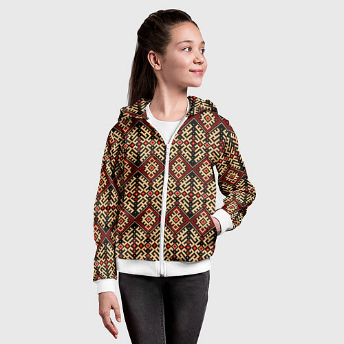 Детская толстовка на молнии Славянский вышивной орнамент макошь / 3D-Белый – фото 4