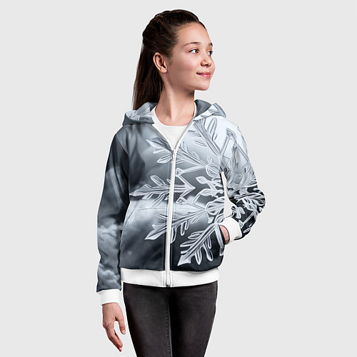 Детская толстовка на молнии Снежинка на черно белое / 3D-Белый – фото 4