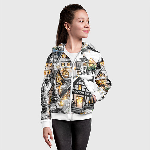 Детская толстовка на молнии Объемные новогодние дома / 3D-Белый – фото 4