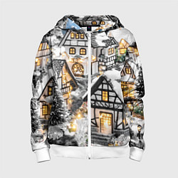 Толстовка на молнии детская Объемные новогодние дома, цвет: 3D-белый