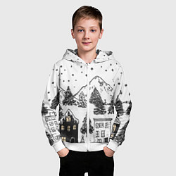 Толстовка на молнии детская Заснеженный черно-белый город, цвет: 3D-белый — фото 2