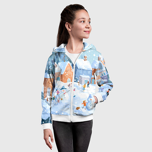 Детская толстовка на молнии Предновогодний день во дворе / 3D-Белый – фото 4
