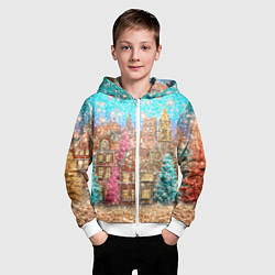 Толстовка на молнии детская Новогодний город в блестках, цвет: 3D-белый — фото 2