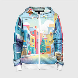 Детская толстовка на молнии Разноцветный новогодний дворик