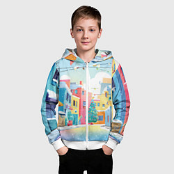 Толстовка на молнии детская Разноцветный новогодний дворик, цвет: 3D-белый — фото 2