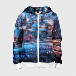 Детская толстовка на молнии Новогодний двор в блестках