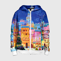 Детская толстовка на молнии Разноцветные новогодние домики
