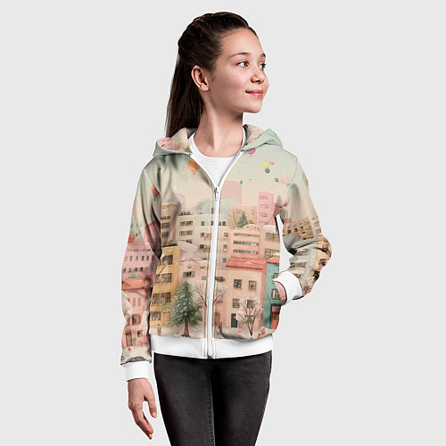 Детская толстовка на молнии Объемный новогодний город / 3D-Белый – фото 4