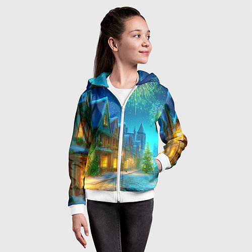 Детская толстовка на молнии Праздничный новогодний салют / 3D-Белый – фото 4