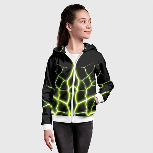 Детская толстовка на молнии Color green black / 3D-Белый – фото 4
