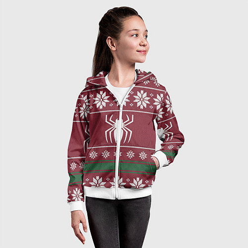 Детская толстовка на молнии Рождественский свитер Человека паука / 3D-Белый – фото 4