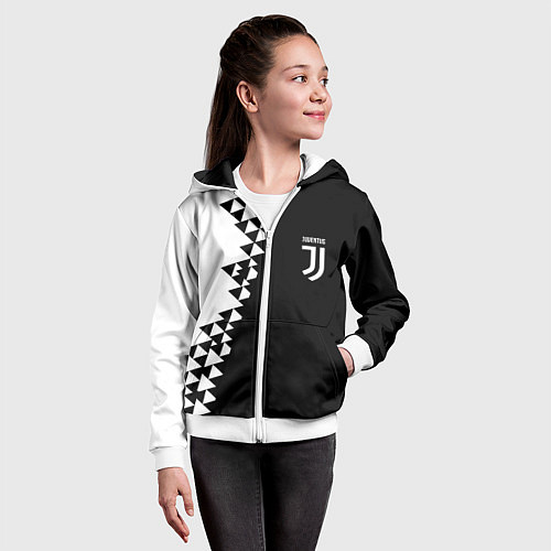Детская толстовка на молнии Juventus черно белая геометрия текстура / 3D-Белый – фото 4