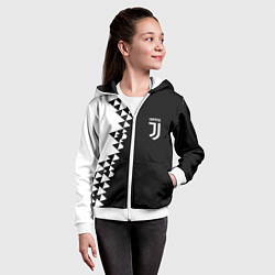Толстовка на молнии детская Juventus черно белая геометрия текстура, цвет: 3D-белый — фото 2