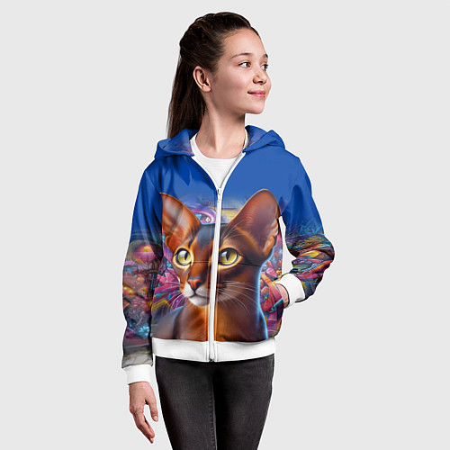 Детская толстовка на молнии Абиссинка на фоне стены с граффити / 3D-Белый – фото 4