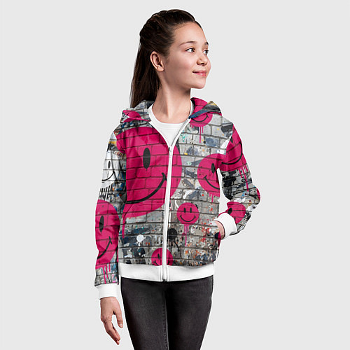 Детская толстовка на молнии Розовые смайлы граффити / 3D-Белый – фото 4