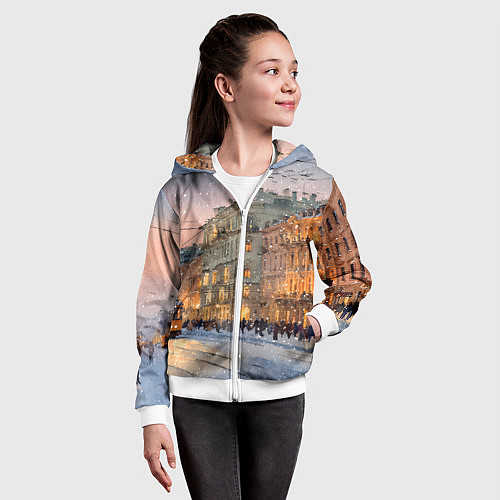 Детская толстовка на молнии Зимний Санкт-Петербург / 3D-Белый – фото 4