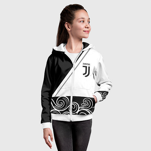 Детская толстовка на молнии Ювентус геометрия полосы текстура / 3D-Белый – фото 4