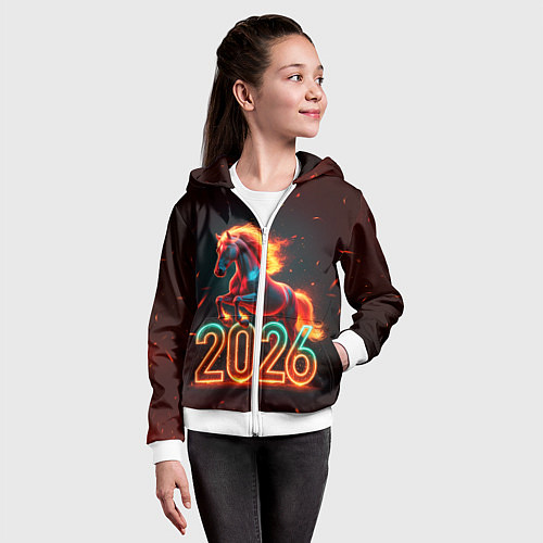 Детская толстовка на молнии Светящаяся лошадь 2026 / 3D-Белый – фото 4