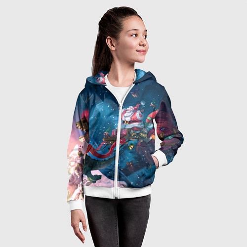 Детская толстовка на молнии Санта с динозавром / 3D-Белый – фото 4