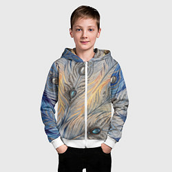 Толстовка на молнии детская Синие перья с самоцветами, цвет: 3D-белый — фото 2
