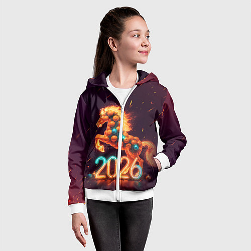 Детская толстовка на молнии Новогодняя мандариновая лошадь 2026 / 3D-Белый – фото 4