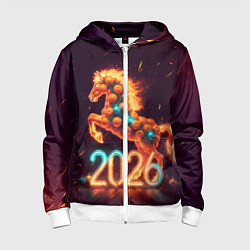 Детская толстовка на молнии Новогодняя мандариновая лошадь 2026