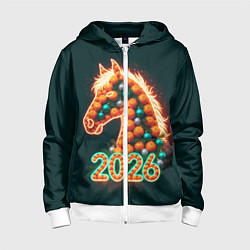 Детская толстовка на молнии Праздничная лошадь 2026