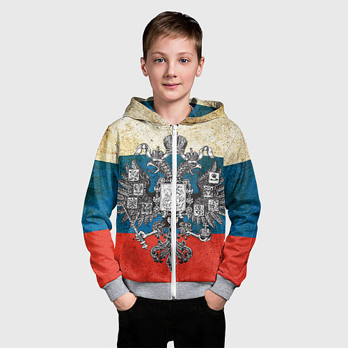 Детская толстовка на молнии Герб имперской России / 3D-Меланж – фото 3