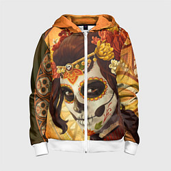 Толстовка на молнии детская Девушка. Сахарный череп, цвет: 3D-белый