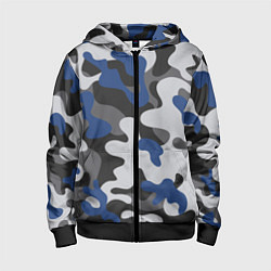 Толстовка на молнии детская Зимний камуфляж, цвет: 3D-черный
