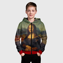 Толстовка на молнии детская Леонардо да Винчи - Мона Лиза, цвет: 3D-красный — фото 2